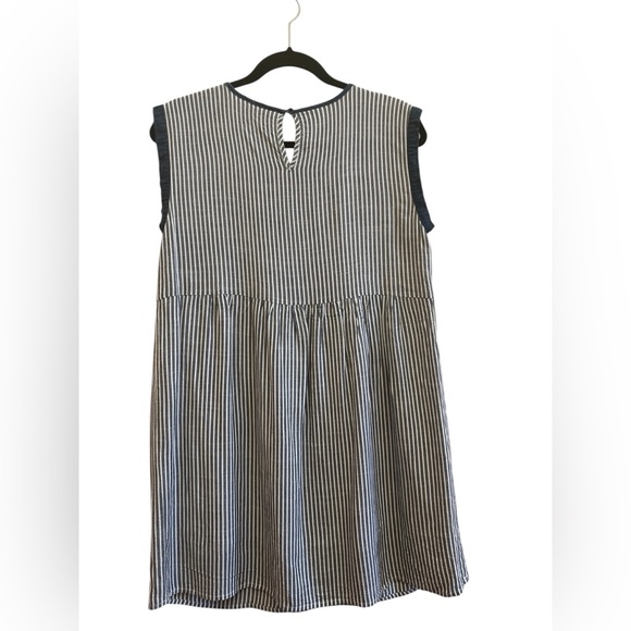 Andrée by Unit Blue & White Embroidered Boho Tunic Dress Striped Swing L Coastal - Picture 3 of 6